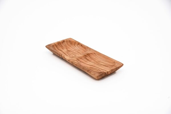 Olive Wood Rectangular Dish with Two Carved Compartments
