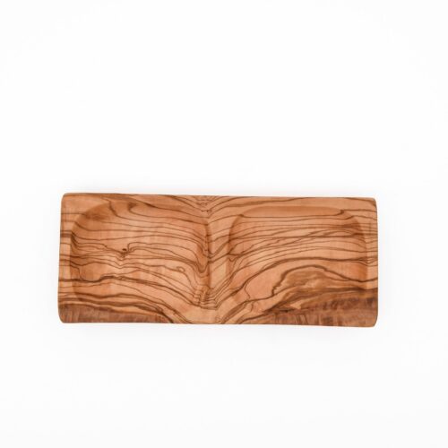 Olive Wood Rectangular Dish with Two Carved Compartments