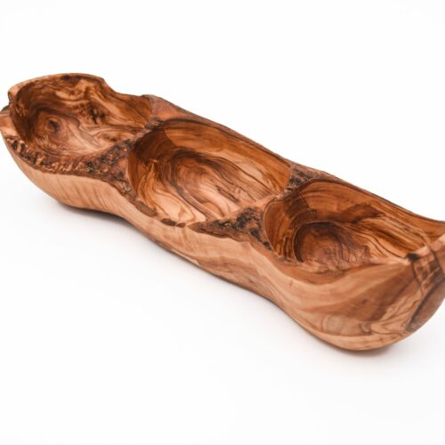 Olive Wood 3 Compartment Natural Appetizer Serving Tray