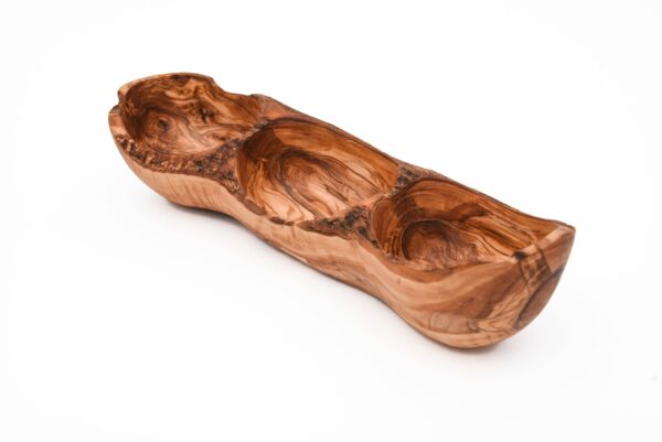 Olive Wood 3 Compartment Natural Appetizer Serving Tray