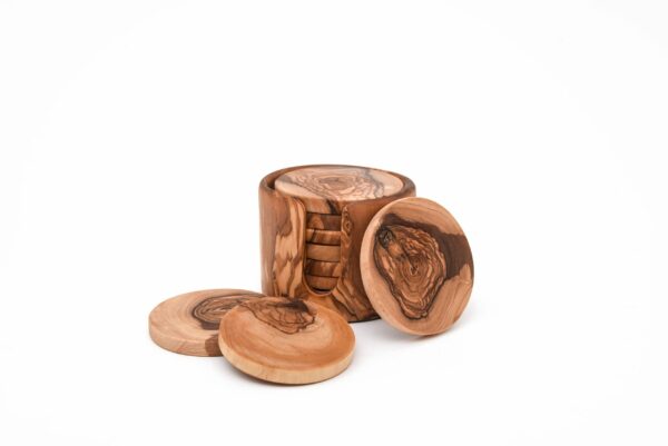 Olive Wood Coaster Set with Holder