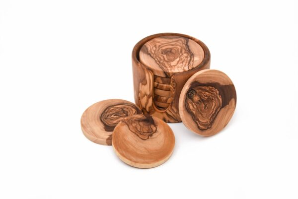 Olive Wood Coaster Set with Holder
