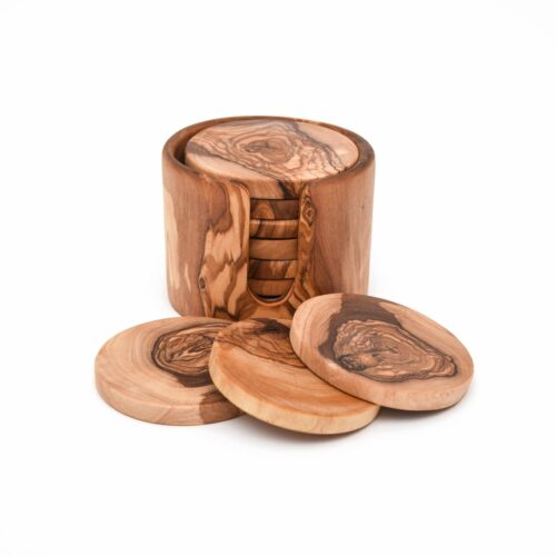 Olive Wood Coaster Set with Holder