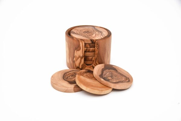 Olive Wood Coaster Set with Holder