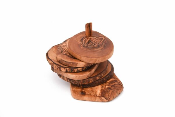 Olive Wood Rustic Coaster Set