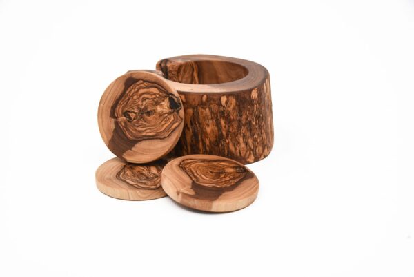 Olive Wood Rustic Coaster Set