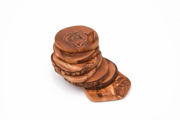 Olive Wood Rustic Coaster Set