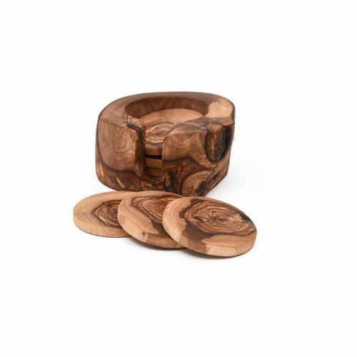 Olive Wood Rustic Coaster Set