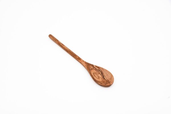 olive wood spoon with a rounded handle and oval head