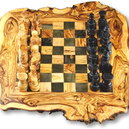 Rustic Chess Board with Chess Pieces