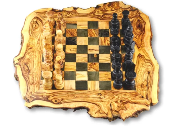 Rustic Chess Board with Chess Pieces